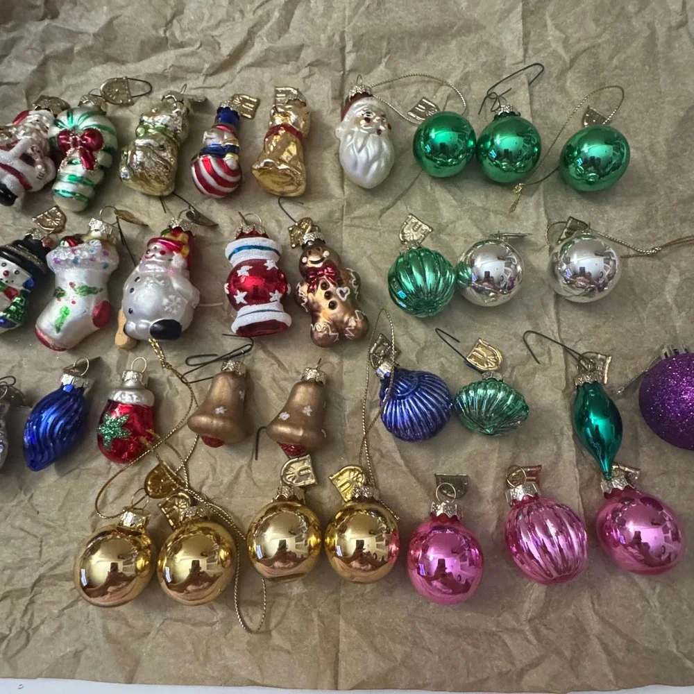 Vintage Style Mini Glass Christmas Ornaments Lot Santa Snowman Baubles 33pc lot